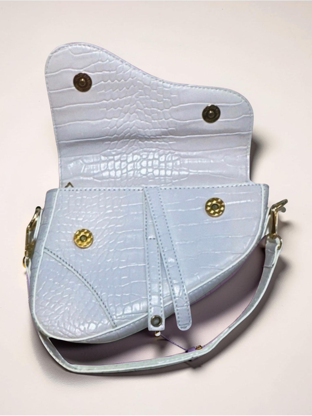 HDE Women's Saddle Shoulder Bag PU Leather Crossbody Purse - White Crocodile - Picture 6 of 10